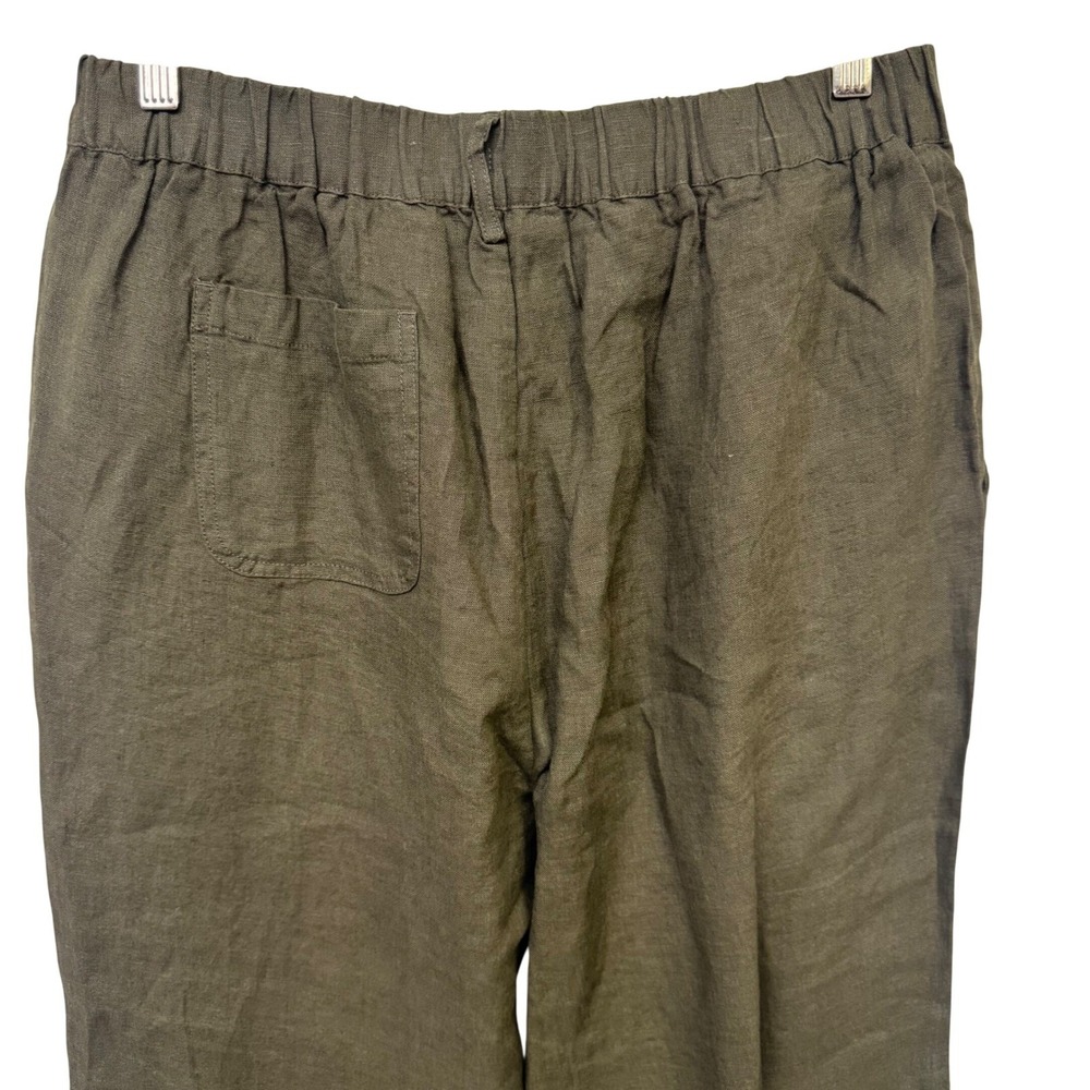 Quince Women Linen Pants M Medium Olive Green Elastic Waist Straight Leg - Picture 3 of 8